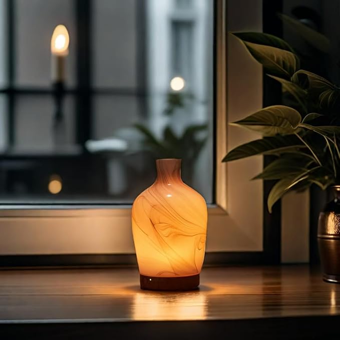 Classical Vase Art Glass Aromatherapy Diffuser 160ml ultrasonic Cool Mist Scent Aroma Essential Oil Diffu er Humidifier with Intermittent Mist & LED 7 Colorful Changing Night Light for Bedroom - Image 9