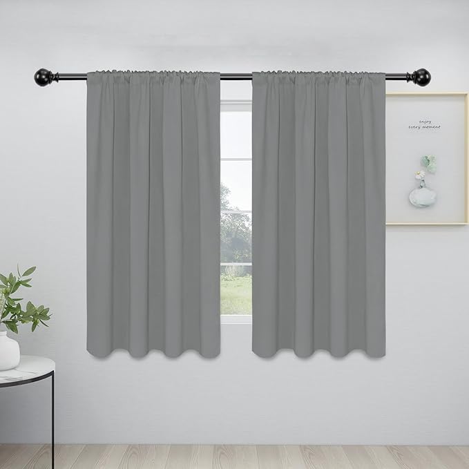 Easy-Going Rod Pocket Blackout Curtains for Bedroom, Room Darkening Window Curtains for Living Room, Thermal Insulated Noise Reduction Solid Window Drapes, 2 Panels(34x54 in, Light Gray) by Easy-Going