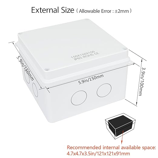 LeMotech Junction Box, Electrical Box IP65 Water Resistant Dustproof ABS Plastic Project Enclosure for Electronics White 5.9X 5.9X 3.9 inch - Image 2