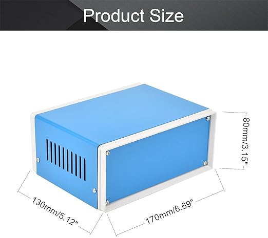 Auniwaig Electronic Junction Box,Metal Project Box DIY Enclosure Case Dustproof Waterproof Preventive Case Box for Electronic Projects, 6.69" x 5.12" x 3.15" Blue - Image 2
