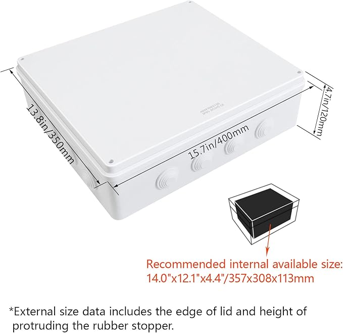 LeMotech ABS Plastic Dustproof Waterproof IP65 Junction Box Universal Electrical Project Enclosure White 15.7 x 13.8 x 4.7 inch (400 x 350 x 120 mm) - Image 2
