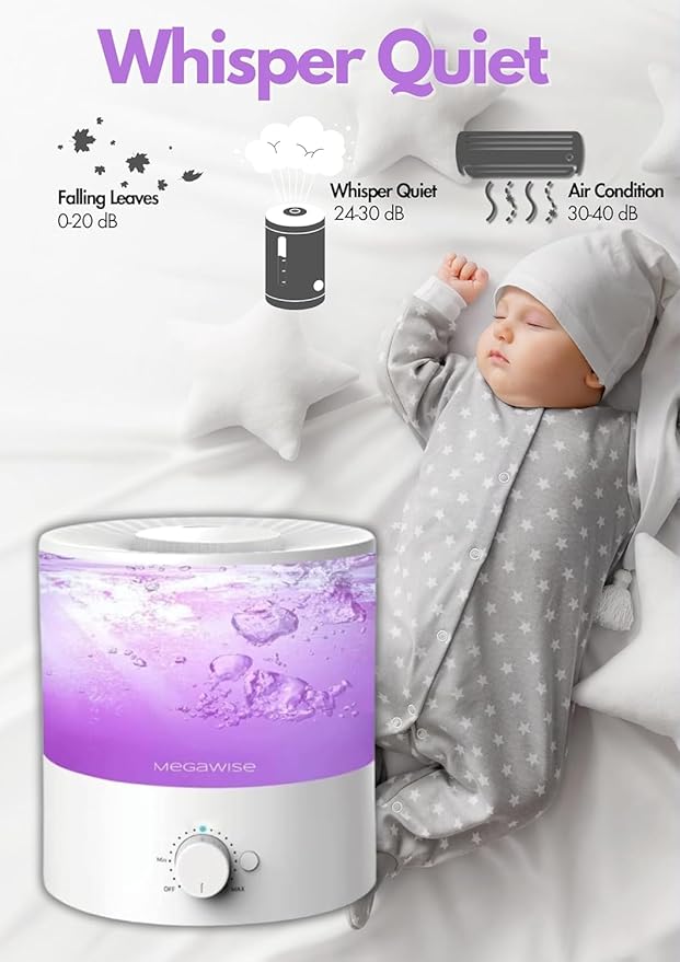 MegaWise Cool Mist Humidifiers for Babies, Bedroom, Nursery, Home and Office | Super Quiet Ultrasonic Vaporizer, Large Top-Refill 1.5L, Essential Oil Diffuser, Auto Off, Easy Clean (2 Pack) - Image 5