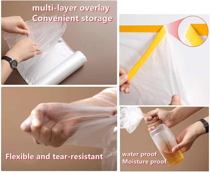 Plastic Poly Sheeting 13 ft X 66 ft Carpet Protection Film Floor and Surface Shield with Self Adhesive Backing for Decoration Furniture Sofa Bed Protection Cover Dust Cover - Image 3