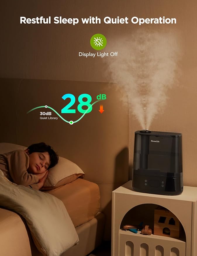 GoveeLife Smart Humidifiers for Bedroom, 6L Cool Mist Top Fill for Large Room, Humidity Sensor, Auto Mode, 60H Quiet Runtime, Schedule, WiFi Humidifier for Baby Plant, Compatible with Alexa, Black - Image 5