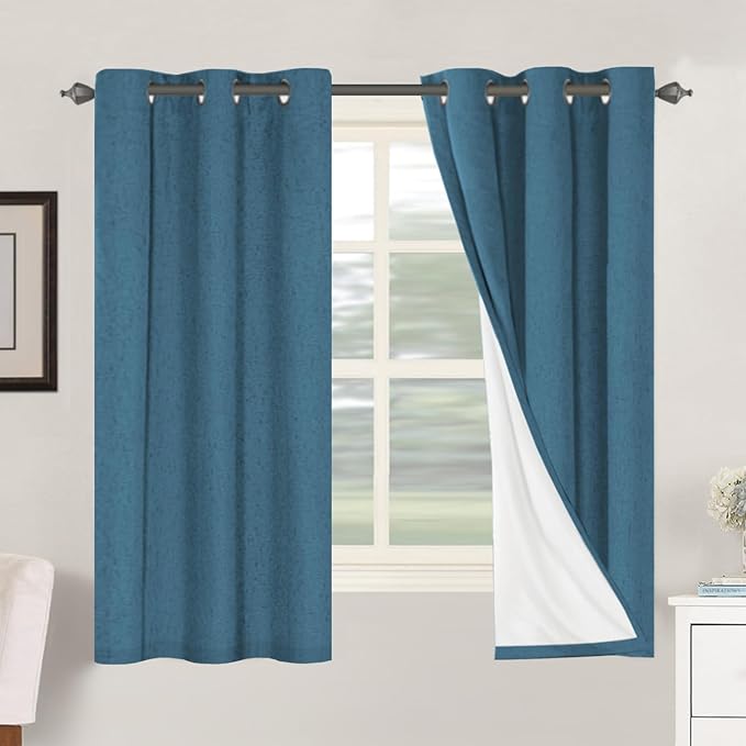 H.VERSAILTEX 100% Blackout Curtains for Bedroom Thermal Insulated Linen Textured Curtains Heat and Full Light Blocking Drapes Living Room Curtains 2 Panel Sets, Blue Sapphire, 42x63 Inch by HVERSAILTEX