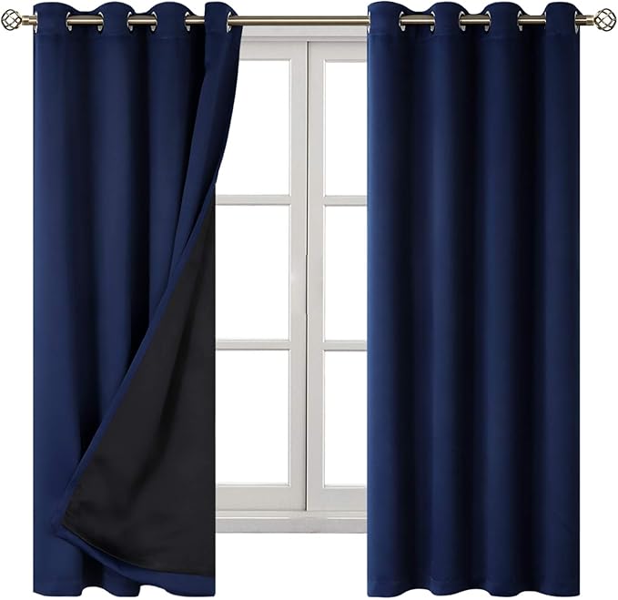 BGment Thermal Insulated 100% Blackout Curtains for Bedroom with Black Liner, Double Layer Full Room Darkening Noise Reducing Grommet Curtain (52 x 63 Inch, Navy Blue, 2 Panels) - Image 8