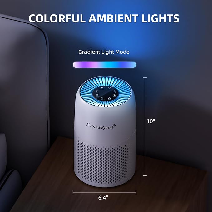 AromaRoom Air Purifiers for Bedroom with True HEPA13 Filters 3-in-1, Pet Air Purifier with Aroma Pad for Wildfires Smoke Pollen Dander, 22dB Quiet Air Cleaners for Baby Room Office Dorm - Image 8