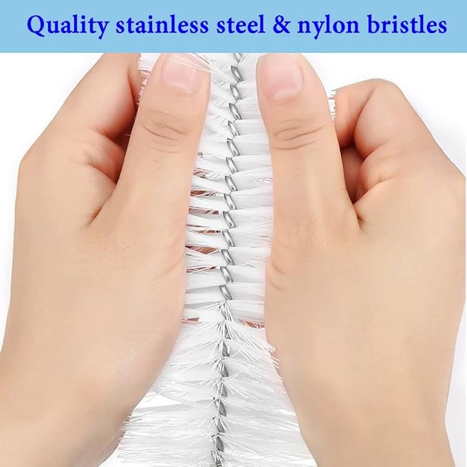 Long Bottle Brush, 17 in Bendable Cleaner Brushes for Cleaning Neck Beer Bottles, Wine, Baby Bottles, Water Bottles, Tumblers, Flask, Bird Feeder, Vase, Pipes and Brewing Supplies Black + White/2Pack - Image 2