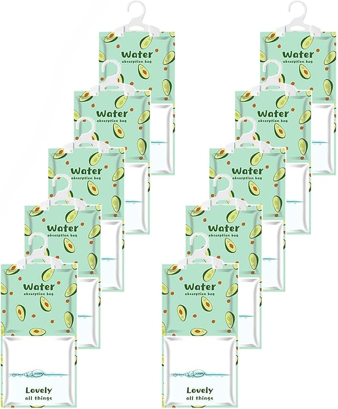Hanging Moisture Absorber,Hanging Dehumidifier Bags for Closet,Bedroom and Kitchen,Fragrance Free-10 Packs,Moisture Absorb(avocado) by Unknown