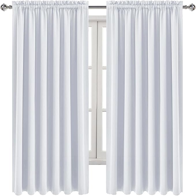 DWCN White Curtains for Living Room Thermal Insulated, Energy Saving & Noise Reducing Bedroom Curtains, White, W 70x L 63 Inch, Set of 2 Rod Pocket Curtain Panels - Image 9
