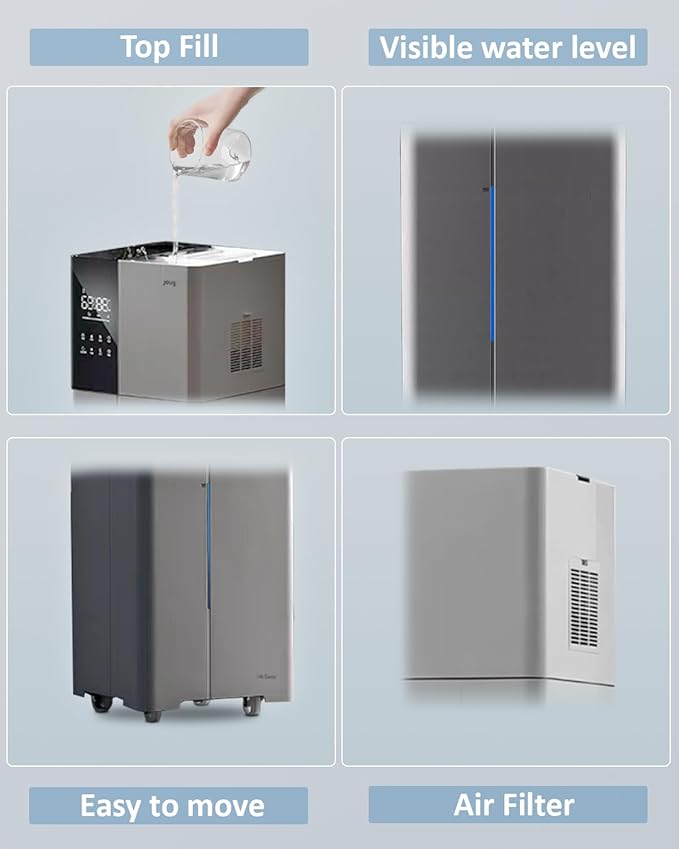 Humidifier Large Room,26L/6.8Gal Whole House Humidifiers for Home 3000 sq.ft,1800ml/H Cool Mist Humidifier Baby, Top Fill Humidifiers for Bedroom Plant with 360° Nozzle & Extension Tube,Grey - Image 6