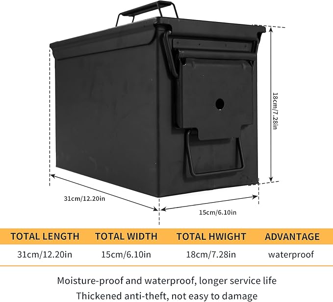 GUGULUZA Metal Ammo Can 30/50 Cal, Lockable Bullet Storage Case, Waterproof & Airtight Containers Box with Flip Top for Long-Term Storage Shotgun, Rifles, Pistols Ammunition - Image 4