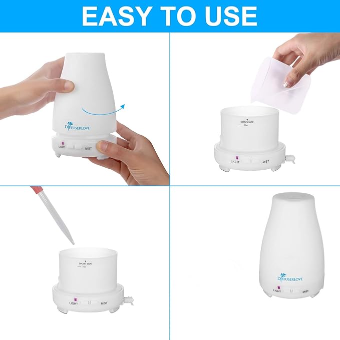 Diffuserlove 2 Pack 200ml Essential Oil Diffuser Ultrasonic Aromatherapy Diffuser with Waterless Auto Shut-Off Aroma Cool Mist Humidifiers with 6 Bottles of Natural Essential Oils /7 Color LED Lights - Image 6