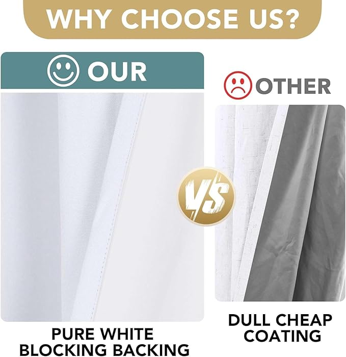 H.VERSAILTEX Linen Curtains 100% Blackout Curtains for Bedroom 90 inch Long Full Light Blocking Nature Linen Blended Window Curtains for Living Room Nickel Grommet (2 Panels, Bright White) - Image 3