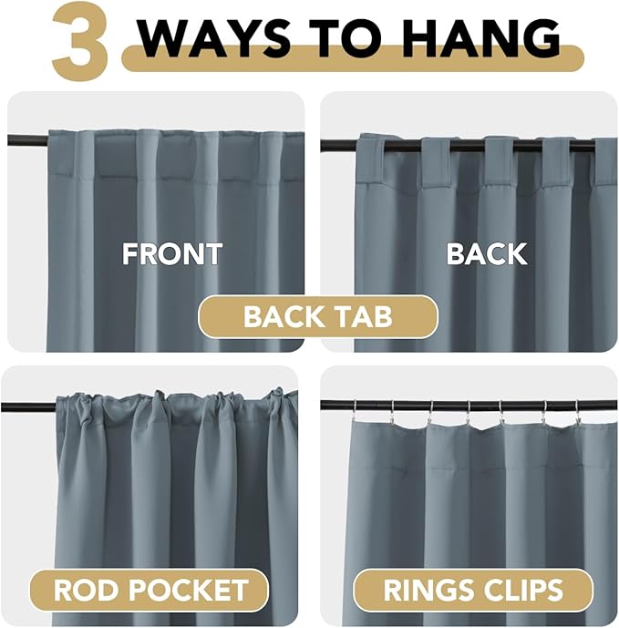 H.VERSAILTEX Blackout Curtains Thermal Insulated Window Treatment Panels Room Darkening Blackout Drapes for Living Room Back Tab/Rod Pocket Bedroom Draperies, 52 x 63 Inch, Stone Blue, 2 Panels - Image 4