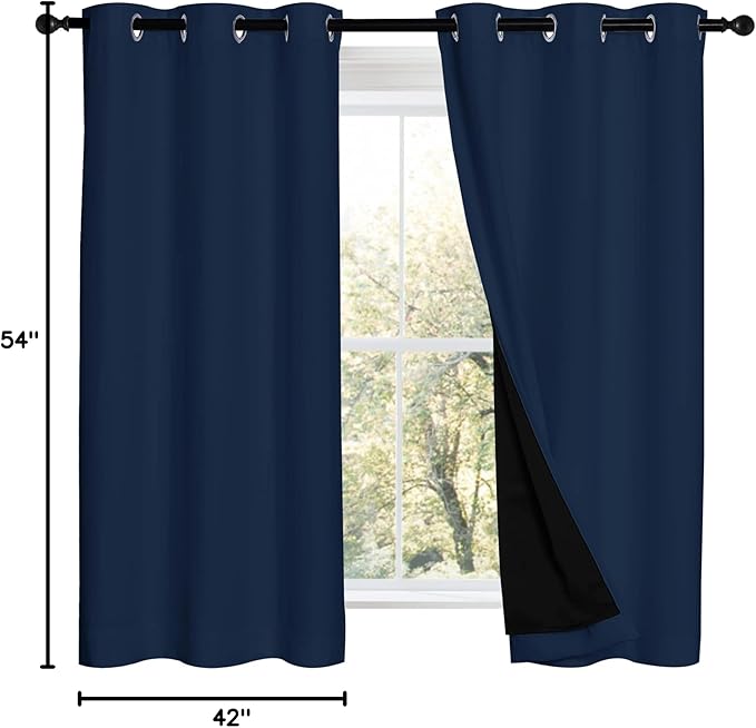 NICETOWN 100% Blackout Curtains with Black Liners, Thermal Insulated 2-Layer Lined Drapes, Energy Efficiency Small Window Draperies for Dining Room (Navy Blue, 2 Panels, 42 inches W by 54 inches L) - Image 9