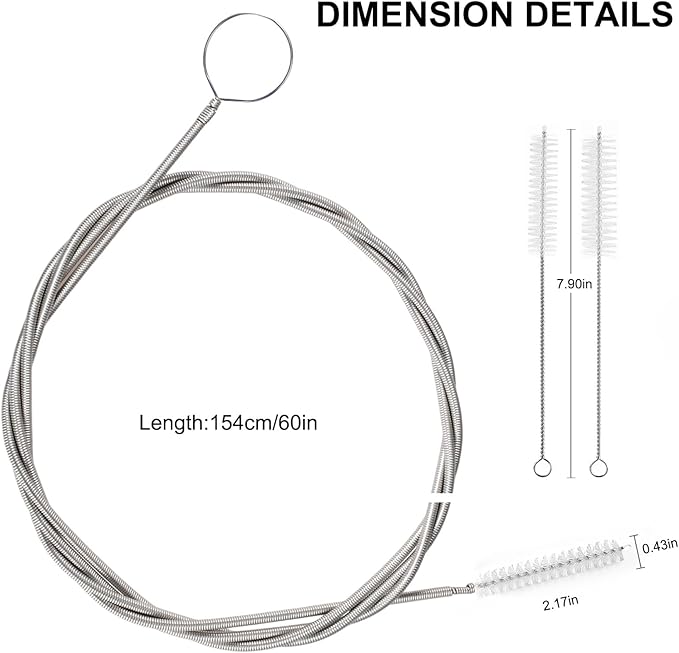 CiaraQ Bottle Cleaning Brushes, 8 Inch Nylon Tube Brush Set & A Flexible Long Drain Brush 60 inch, Cleaner for Narrow Neck Bottles Cups with Hook, Set of 11pcs, White - Image 4