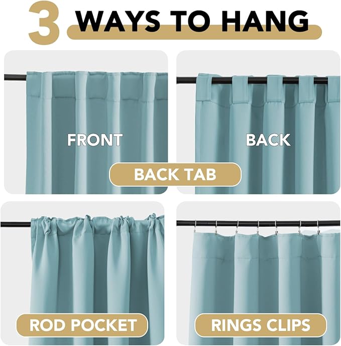 H.VERSAILTEX Blackout Curtains Thermal Insulated Window Treatment Panels Room Darkening Blackout Drapes for Living Room Back Tab/Rod Pocket Bedroom Draperies (2 Panels, Mineral Blue, 52 x 63 Inch) - Image 4