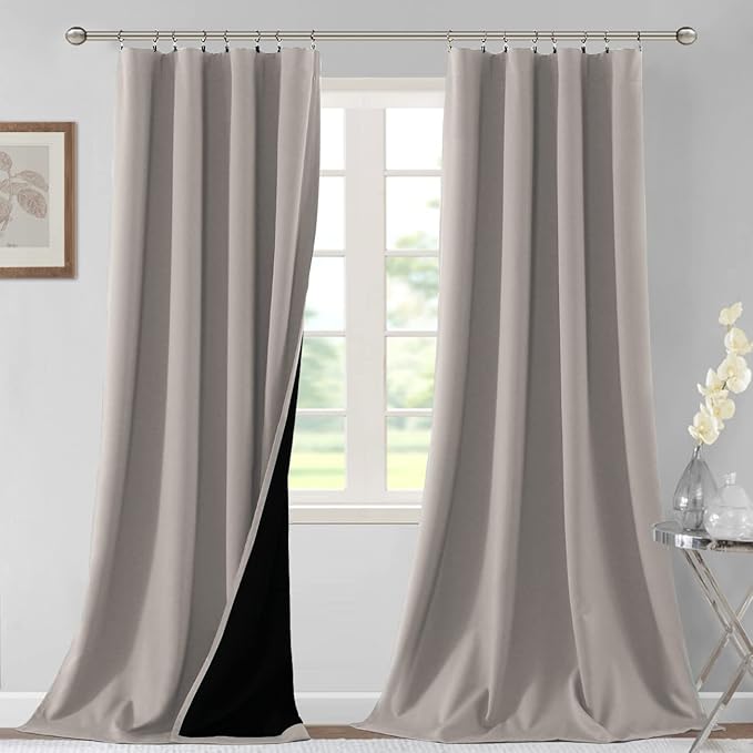 H.VERSAILTEX 100% Blackout Curtains for Bedroom Thermal Insulated Curtains Blackout Curtains for Living Room 96 Inches Long Rod Pocket Window Drapes with Black Liner 2 Panels Set, Warm Taupe by HVERSAILTEX