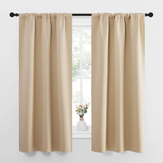 NICETOWN Blackout Room Darkening Curtains - Home Decoration Light & Noise Reducing Thermal Insulated Window Draperies with Rod Pocket Top (Biscotti Beige, 2 Panels, 34 inches Wide x 63 inches Long) by NICETOWN
