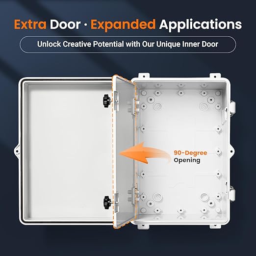 QILIPSU Waterproof Junction Box IP67 Outdoor Plastic Electrical Project Enclosure Weatherproof with Inner Door, Mounting Plate, Wall Brackets, Hinged Grey Cover 11.8"x7.9"x6.7" -D - Image 3