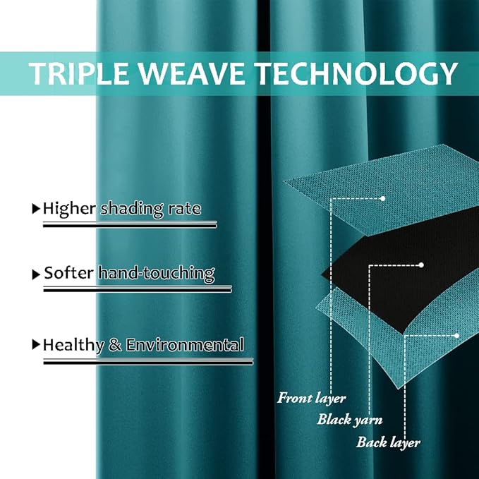 NICETOWN Peacock Teal 100% Blackout Lined Curtain, 2 Thick Layers Completely Blackout Window Treatment Thermal Insulated Drape for Kitchen/Bedroom (1 PC, 52 inches Width x 63 inches Length Each Panel) - Image 6