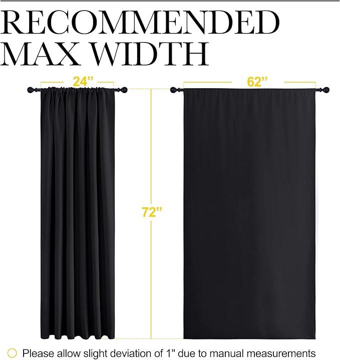 NICETOWN Black Blackout Curtain Blinds - Solid Thermal Insulated Window Treatment Blackout Drapes for Bedroom (2 Panels, 62 inches Wide by 72 inches Long) - Image 7