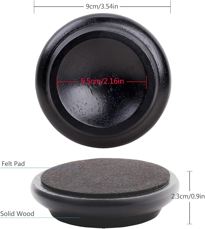 4 Pcs Solid Wood Upright Piano Caster Cups,Furniture Caster Cups,HilerPunk Sofas Beds Chairs Wheel Caster Cups Pads,with Non-Slip & Anti-Noise Felt Pads,for Hardwood Floor Protectors-Black - Image 3