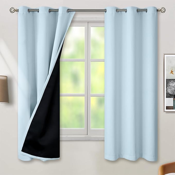 BGment Baby Blue 100% Blackout Curtains for Nursery Bedroom 63 Inch Length 2 Panels, Thermal Insulated Full Light Blocking Grommet Noise Cancelling Window Curtains for Kids Room, 38 Inch Wide Each by BGment