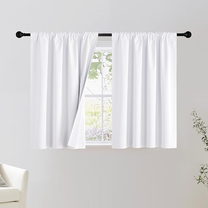 NICETOWN Bedroom 100% Blackout Curtains, 2 Panels, 42 by 36, Snow White, Window Treatment Rod Pocket Curtains/Drapes for Bedroom by NICETOWN