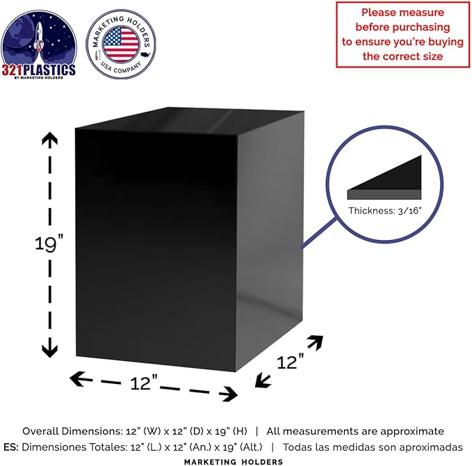 4 Pack Black Acrylic Display Box with One Open Side Versatile 12" x 12" x 19" No Lids Merchandise Storage Bin or Retail Product Riser No Assembly Required by Marketing Holders - Image 6