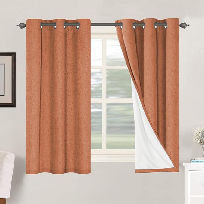 H.VERSAILTEX 100% Blackout Curtains for Bedroom Thermal Insulated Linen Textured Curtains Heat and Full Light Blocking Drapes Living Room Curtains 2 Panel Sets, 42x54 Inch, Orange by HVERSAILTEX