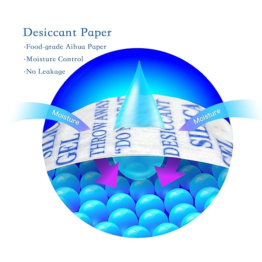 Silica Gel Packets – 50 Gram 25 Packs Desiccant Bags, Moisture Absorbers for Storage, Food Safe Desiccant Dehumidifier Packs for Seeds, 3D Filaments, Electronics, Safes, Clothes, Documents - Image 6