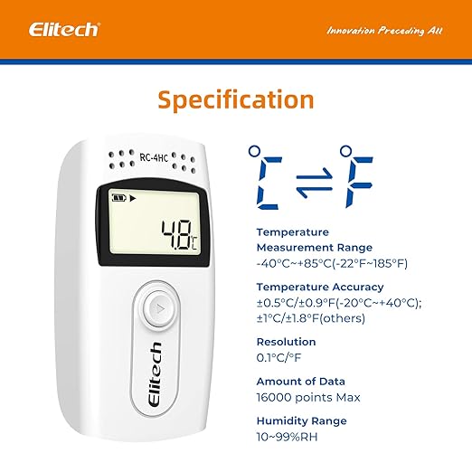 Elitech Digital Temperature Humidity Data Logger Medical Refrigerator Thermometer Vaccine Fridge Temperature Monitor, RC-4HC, 5 Pack - Image 4