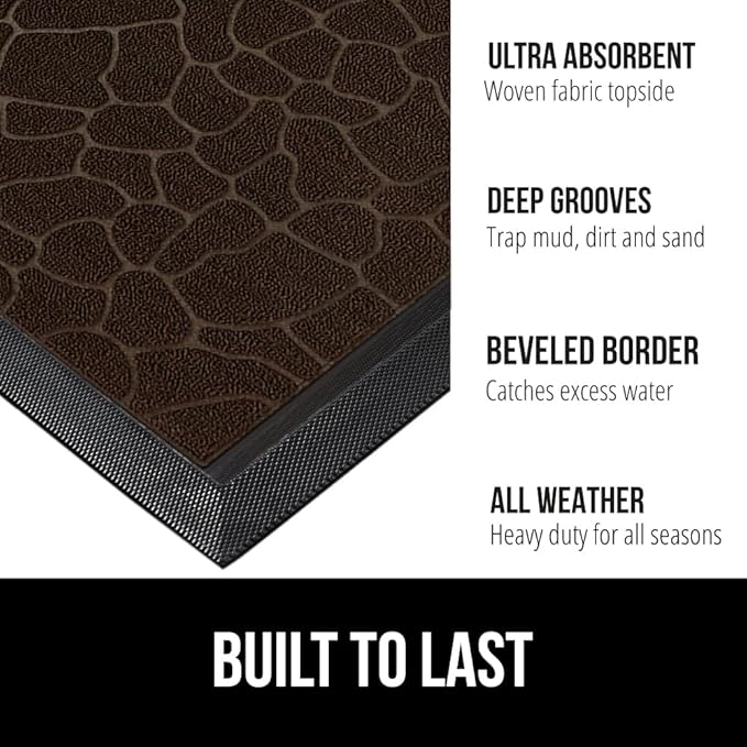 GORILLA GRIP 100% Waterproof All-Season WeatherMax Doormat 35x23, US Designed Natural Rubber, Stain and Fade Resistant, Low Profile Indoor Outdoor Door Mats, Easy Clean Patio Mat, Dark Brown Pebble - Image 2
