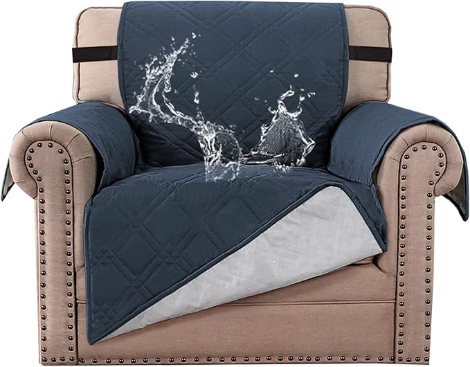 H.VERSAILTEX 100% Waterproof Sofa Slipcover Washable Armchair Cover Non-Slip Furniture Protector for Living Room Couch Cover for Pets Chair Cover with Puppy Paw Silicone Backing (Armchair, Navy) by HVERSAILTEX
