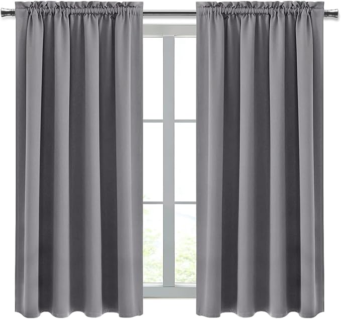 DWCN Blackout Curtains Room Darkening Thermal Insulated Bedroom Curtains Window Treatments, 42 x 45 inches Long, Set of 2 Grey Rod Pocket Drapes - Image 9