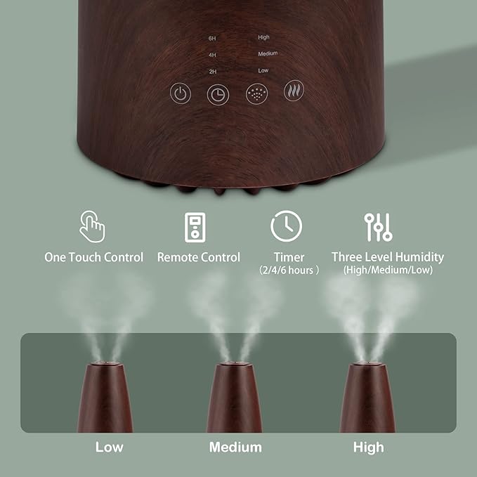 Cool Mist Humidifier，Elecameier Air humidifier for Home/Bedroom with Remote Control 2.3L Smart Air Humidifier for Desk/Office/Bedroom 25dB Whisper Quiet with Auto Shut off dark wood - Image 3