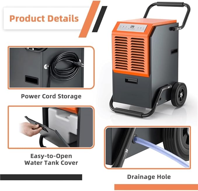ARLIME 140 Pints Dehumidifier w/Handles & Wheels & Intelligent Humidity Control, 24H Timer, 1.45 Gallon Water Tank Dehumidifier for Home Bedroom, Bathroom, Office, Large Rooms, Up to 4000 Sq.Ft - Image 2