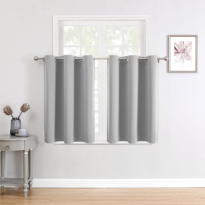 ChrisDowa Small Window Curtains for Kitchen and Bedroom - Grommet Short Thermal Insulated Room Darkening Curtains (2 Panels, Light Grey, 34 x 36 Inch) by ChrisDowa