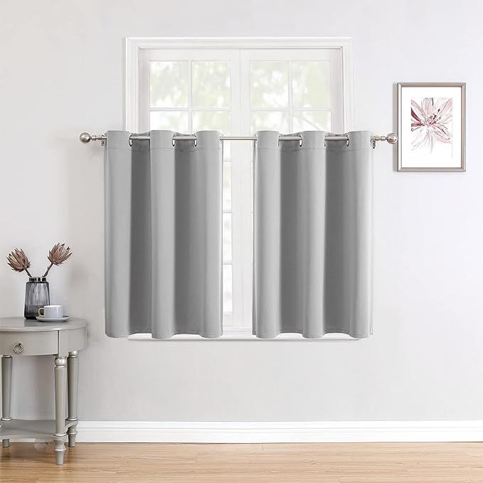 ChrisDowa Small Window Curtains for Kitchen and Bedroom - Grommet Short Thermal Insulated Room Darkening Curtains (2 Panels, Light Grey, 42 x 36 Inch) by ChrisDowa