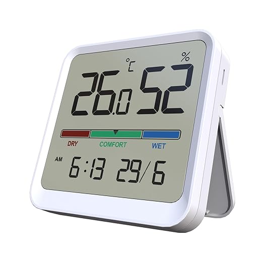 Temtop Indoor Thermometer Hygrometer, Precision Digital Temp/Humidity Monitor with Magnet & 3M Sticker, Date & Time, Wall/Magnet/Stand Mount, for Home, Office, Nursery, T1-SE by Temtop