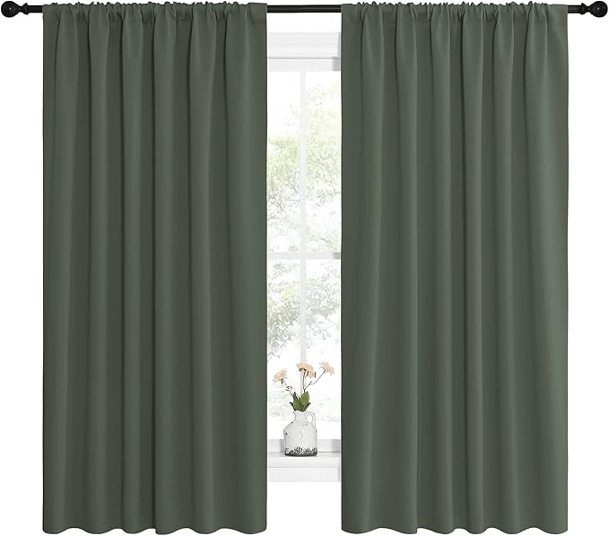 NICETOWN Bedroom Curtains Blackout Draperies - All Season Thermal Insulated Solid Rod Pocket Top Blackout Curtains/Drapes for Kid's Room (Dark Mallard, 1 Pair, 62 x 63 Inch) - Image 2