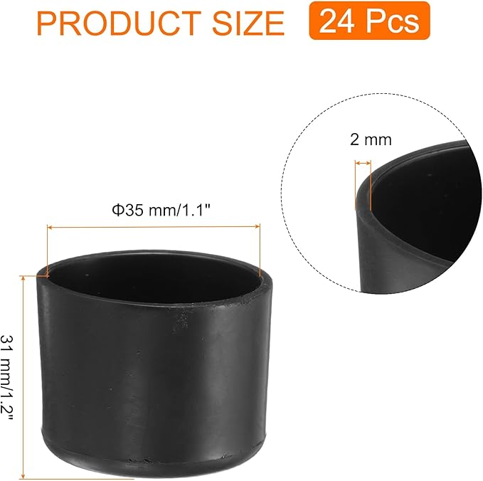 uxcell 24pcs Round Chair Leg Caps 35mm/1.4" PVC Chair Leg Floor Protectors Non-Slip Chair Feet Covers for Hardwood Floors Furniture Protectors, Black - Image 2