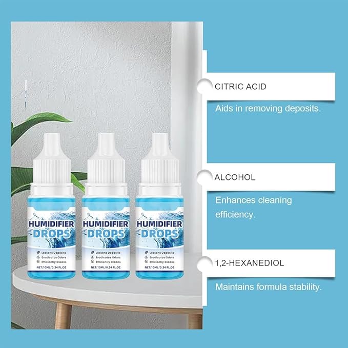 3 Pcs Humidifier Cleaner Drops – Water Treatment for Mineral Buildup & Removal, 30ml Bottles Ethanol-Based Solution for Ultrasonic & Cool Mist Humidifiers, Easy Maintenance & Fresh Air - Image 4