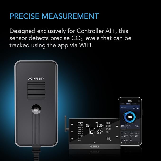 AC Infinity CO2 + Light Sensor, Exclusively Assists Controller AI+ Dynamically to Learn and Manage Equipment; CO2 Data Tracking Enables Smart Fan Programming for Optimized FAE, Day & Night Scheduling - Image 2