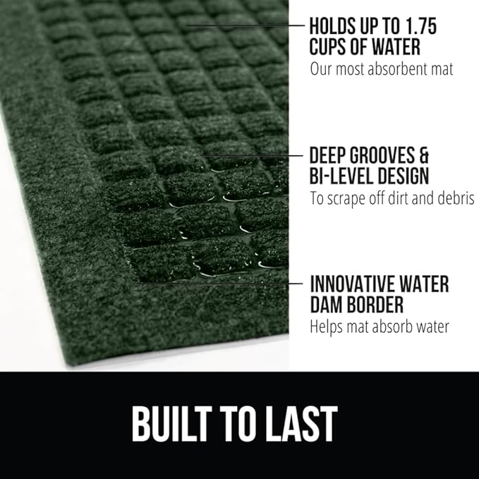 GORILLA GRIP Front Door Mat, Indoor Outdoor Ultra Absorbent HydroAbsorb Doormat, Absorbs Up to 1.7 Cups of Water, Stain and Fade Resistant, Rubber Backing Doormats, Captures Dirt, 29x17 Green - Image 3