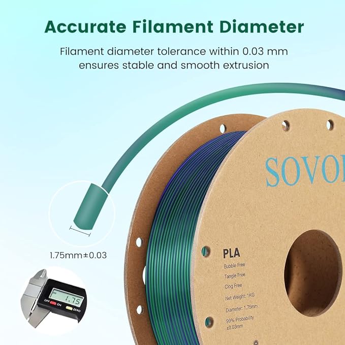 Sovol PLA Filament Silk Tri Color Co-Extrusion 1.75mm, 3D Printer Filament 1kg/ 2.2lbs, Shiny Silk Bronze Purple Green 3 in 1 Coextrusion PLA Material +/-0.03mm - Image 5