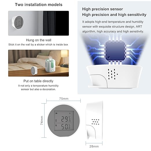 Wengart WiFi Temperature Humidity Sensor WSD400H,2.4GHz Tuya App,Indoor LCD Thermometer Hygrometer,Compatible with Alexa,Google Assistant - Image 6