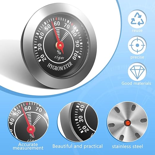 Humidor Hygrometer for Analog Hygrometer Humidor Accessory Humidity Gauge Alloy Stainless Steel Mechanical Pressure Gauge for Violin Case Home Use - Black, 1.5x1.5x0.4in - Image 4